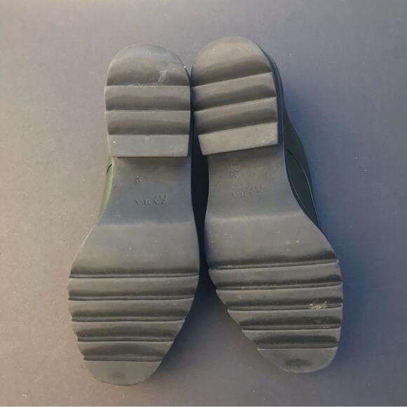 Zara Blucher Green Lace-Up Loafers with Chunky Lug Soles, Size US 7.5/ EU 38 - Picture 8 of 11